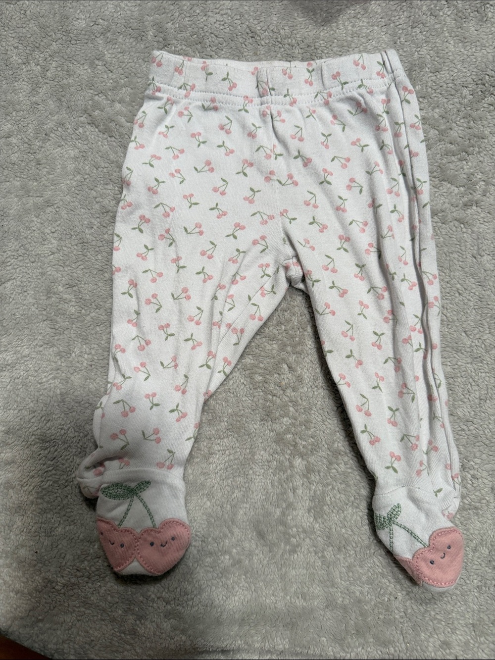 Carter's White Footed Pajama Pants with Pink Cherry Print